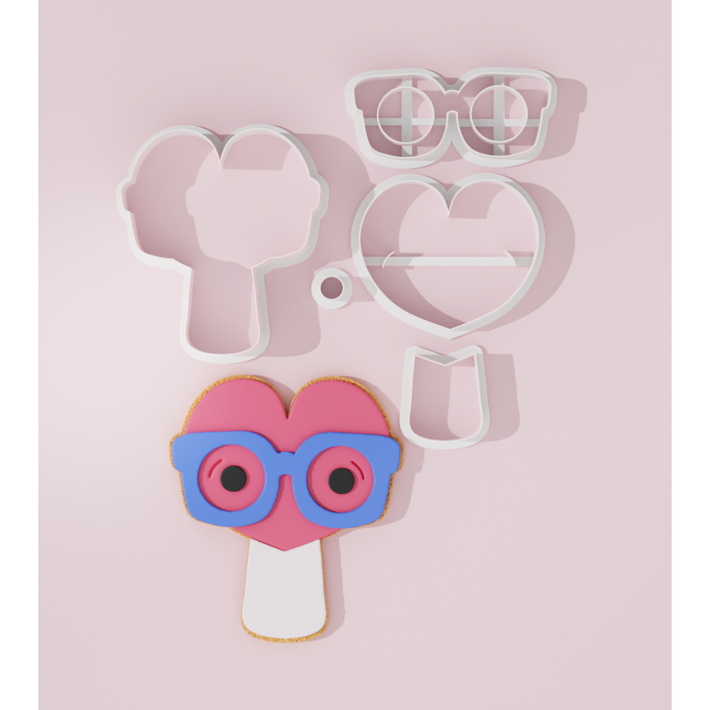 Valentine/Summer – Heart Ice Cream with Glasses Cookie Cutter