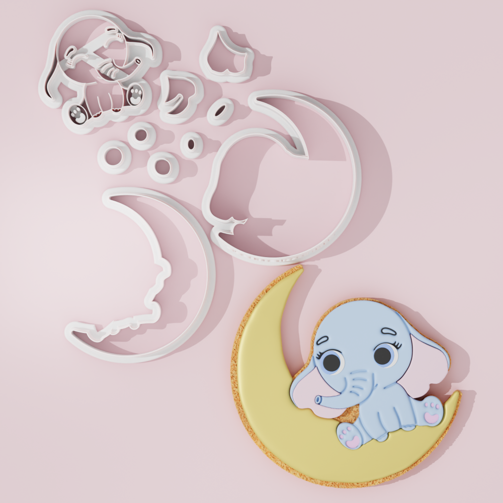 Baby Shower – Cute Baby Elephant Sitting On The Moon Cookie Cutter