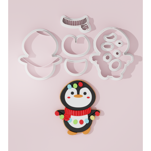 Penguin Holding Christmas Lights Cookie Cutter