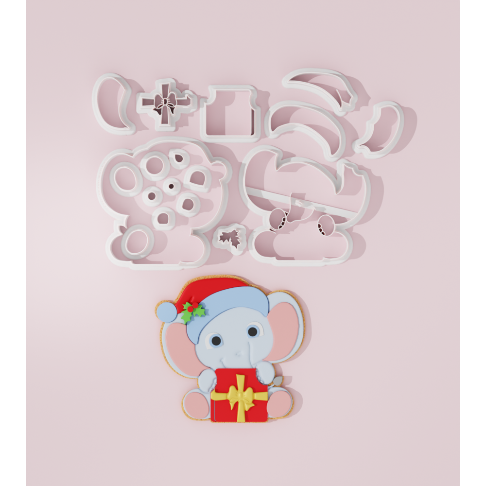 Christmas Elephant with Present Cookie Cutter