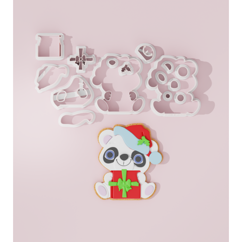 Christmas Panda with Present Cookie Cutter