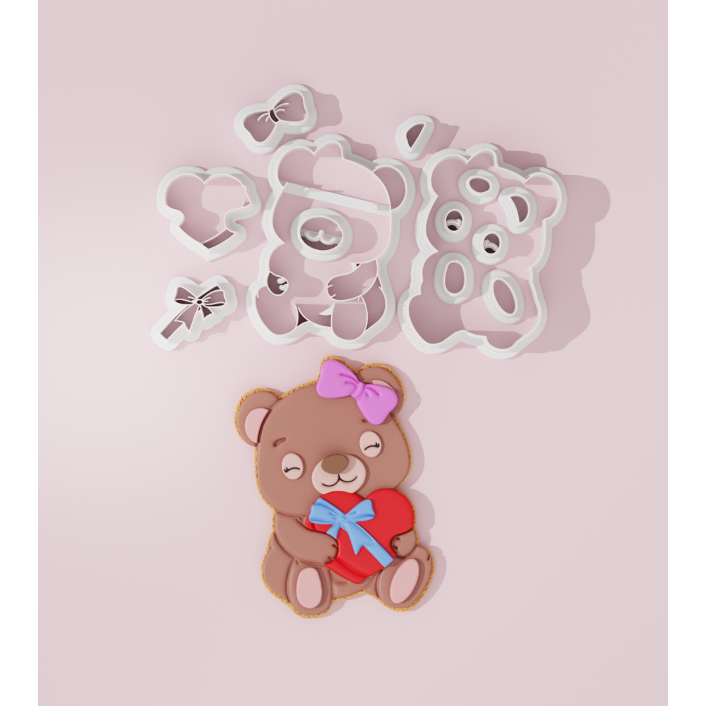 Valentine – Girl Bear Holding Heart Cookie Cutter